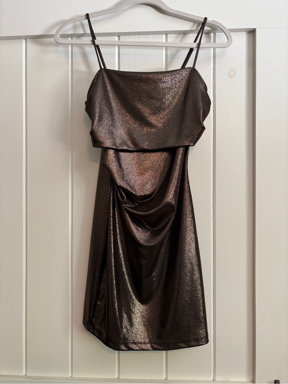 Shimmering Bronze Mini Slip Dress with Spaghetti Straps